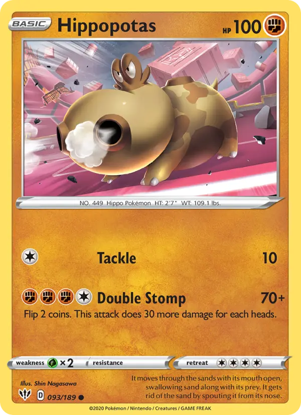 Hippopotas Common Pokemon card #93 from Darkness Ablaze
