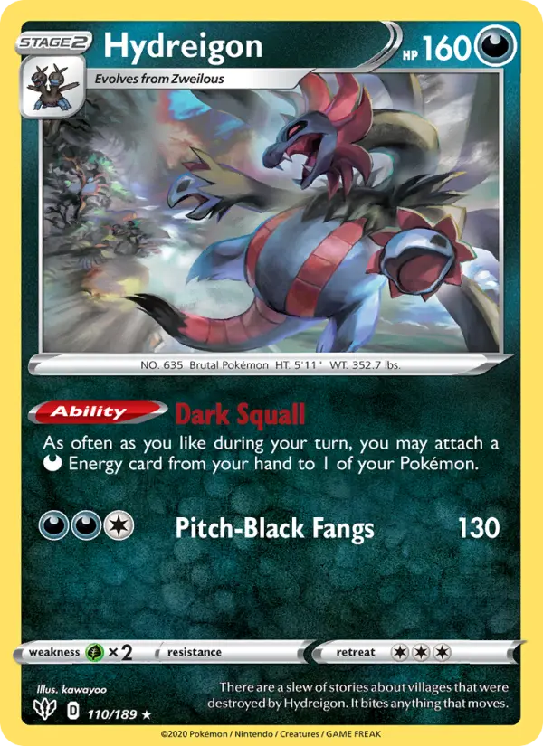 Hydreigon Rare Pokemon card #110 from Darkness Ablaze