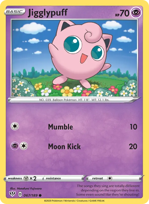 Jigglypuff Common Pokemon card #67 from Darkness Ablaze