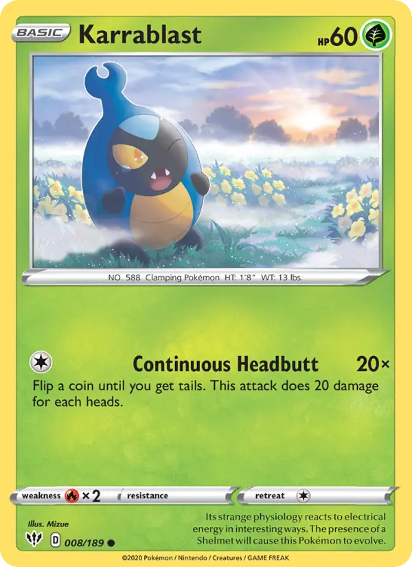 Karrablast Common Pokemon card #8 from Darkness Ablaze