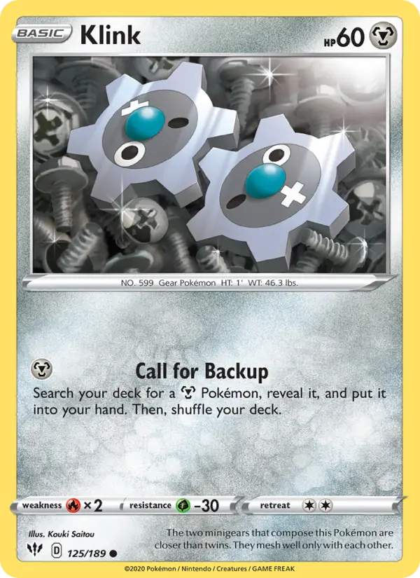 Klink Common Pokemon card #125 from Darkness Ablaze