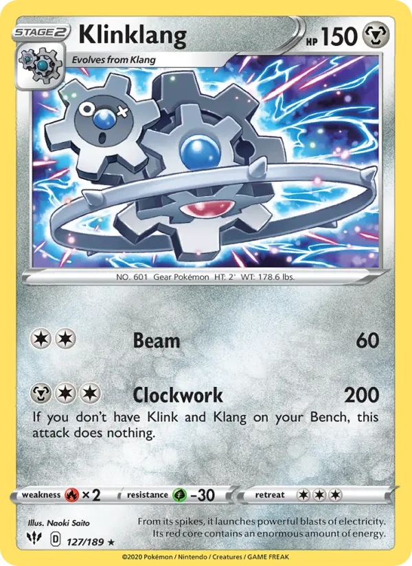 Klinklang Rare Pokemon card #127 from Darkness Ablaze
