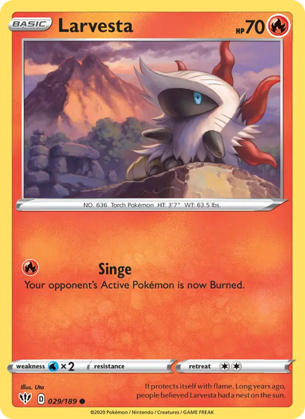 Larvesta Common Pokemon card #29 from Darkness Ablaze