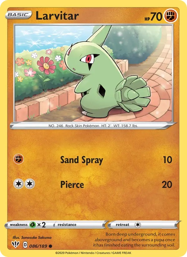 Larvitar Common Pokemon card #86 from Darkness Ablaze
