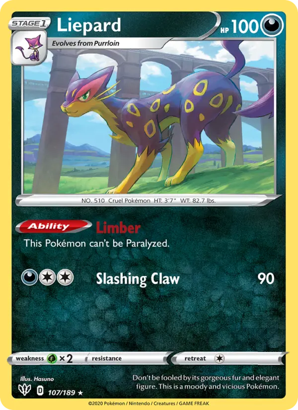 Liepard Rare Pokemon card #107 from Darkness Ablaze