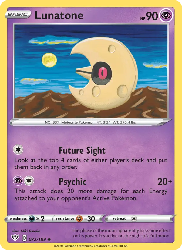 Lunatone Uncommon Pokemon card #72 from Darkness Ablaze
