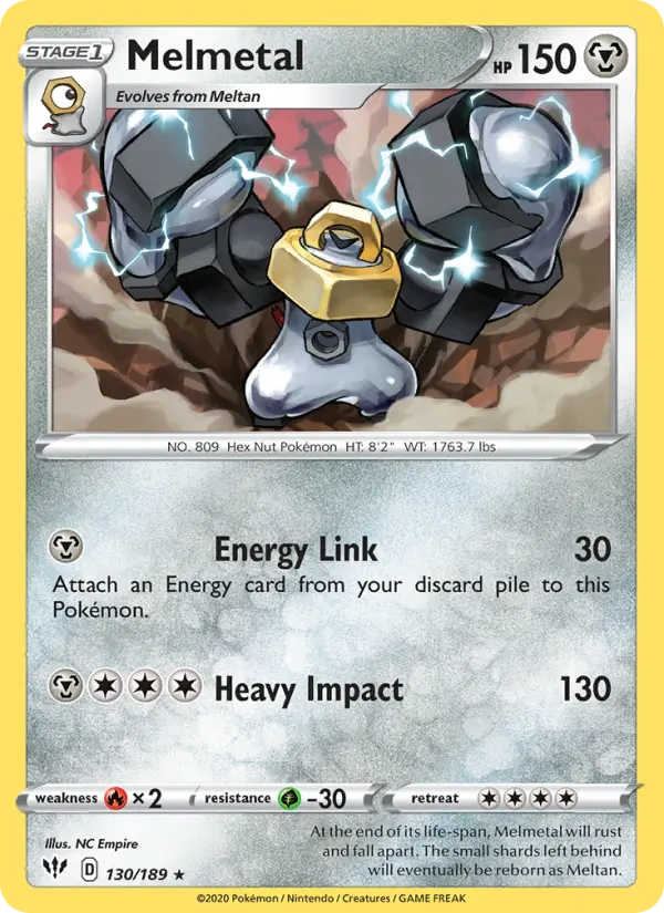 Melmetal Rare Pokemon card #130 from Darkness Ablaze