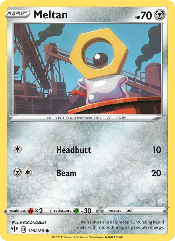 Meltan Common Pokemon card #129 from Darkness Ablaze