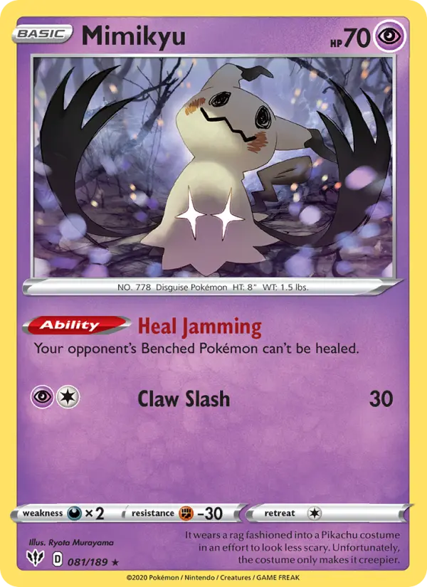 Mimikyu Rare Pokemon card #81 from Darkness Ablaze