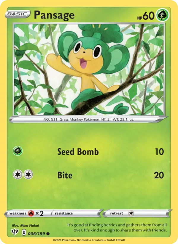 Pansage Common Pokemon card #6 from Darkness Ablaze
