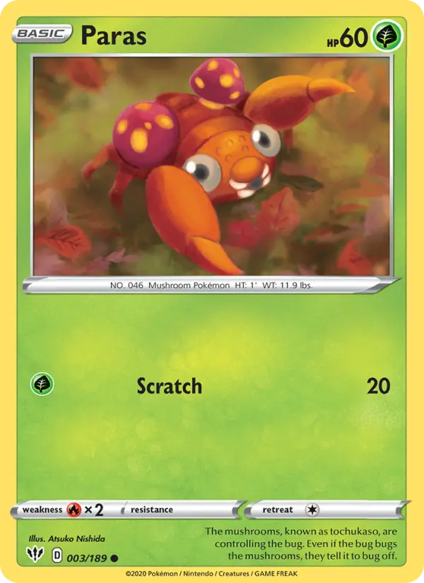 Paras Common Pokemon card #3 from Darkness Ablaze
