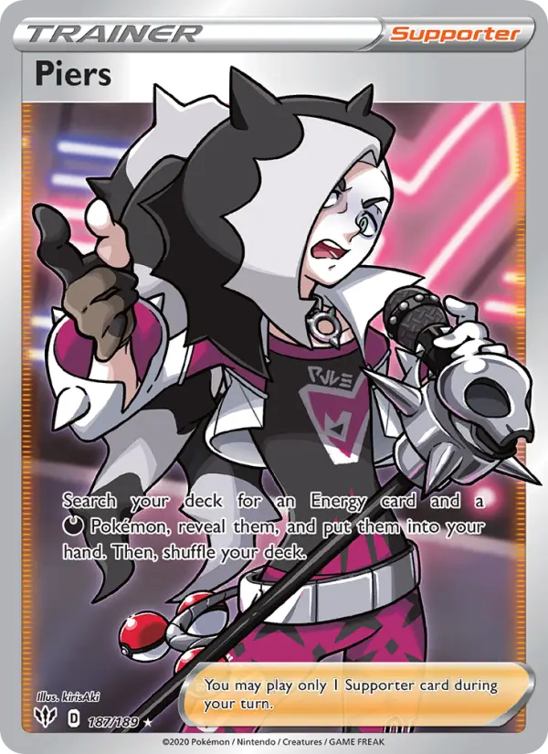 Piers Ultra Rare Pokemon card #187 from Darkness Ablaze