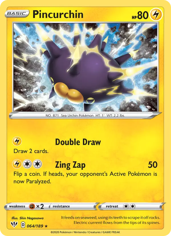 Pincurchin Holo Rare Pokemon card #64 from Darkness Ablaze