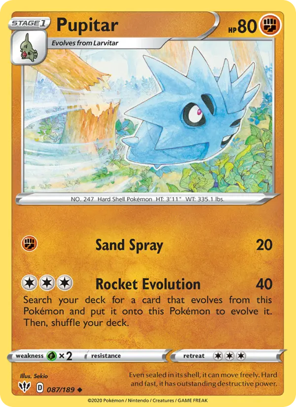 Pupitar Uncommon Pokemon card #87 from Darkness Ablaze