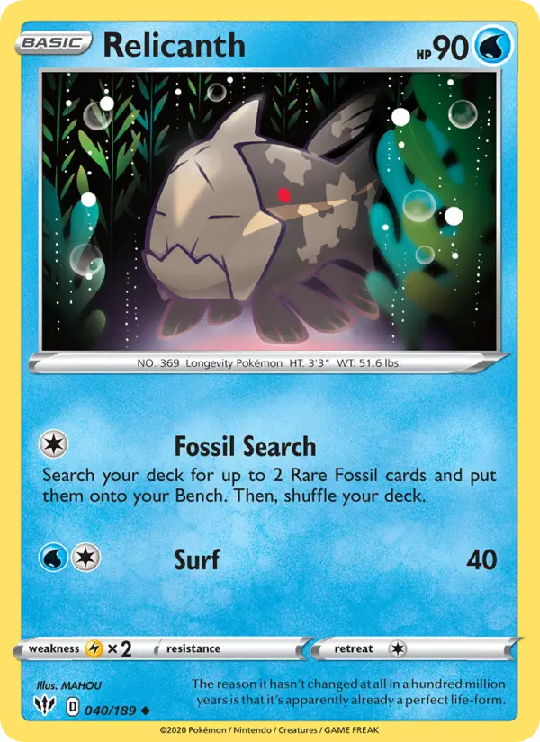Relicanth Uncommon Pokemon card #40 from Darkness Ablaze