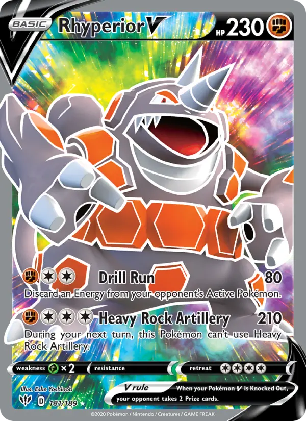 Rhyperior V Ultra Rare Pokemon card #181 from Darkness Ablaze