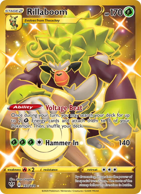 Rillaboom Secret Rare Pokemon card #197 from Darkness Ablaze