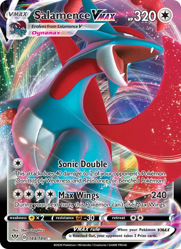 Salamence VMAX Holo Rare VMAX Pokemon card #144 from Darkness Ablaze