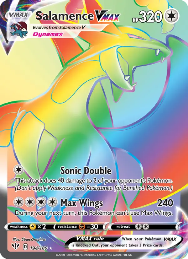 Salamence VMAX Secret Rare Pokemon card #194 from Darkness Ablaze