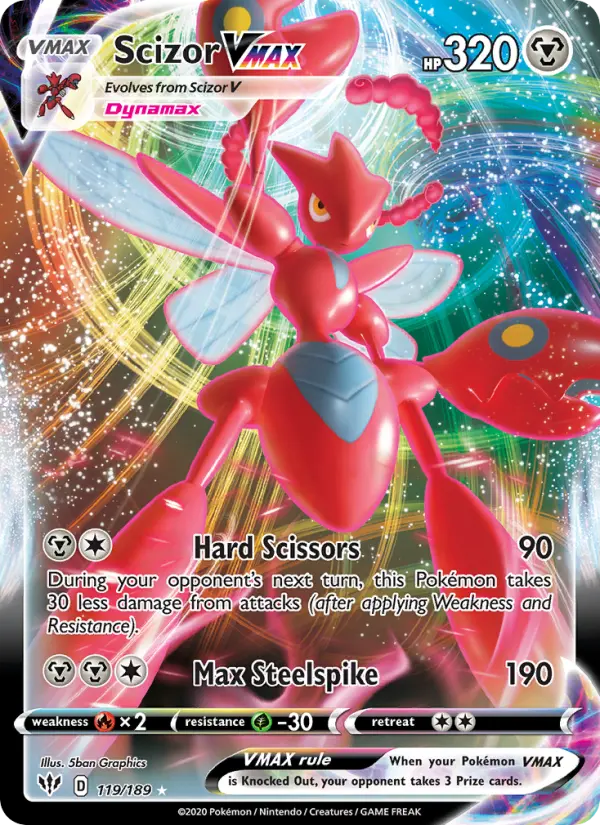 Scizor VMAX Holo Rare VMAX Pokemon card #119 from Darkness Ablaze