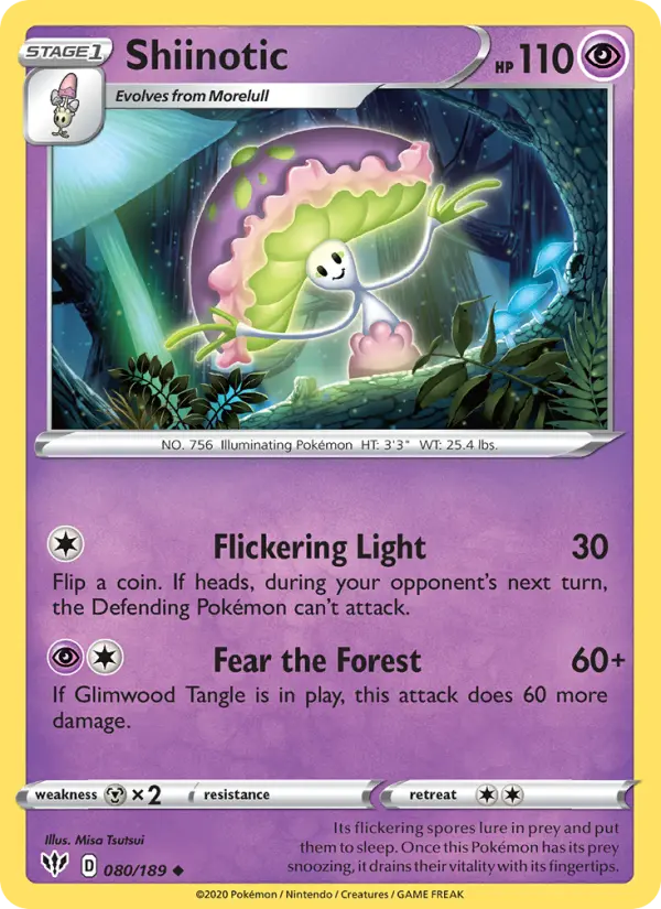 Shiinotic Uncommon Pokemon card #80 from Darkness Ablaze