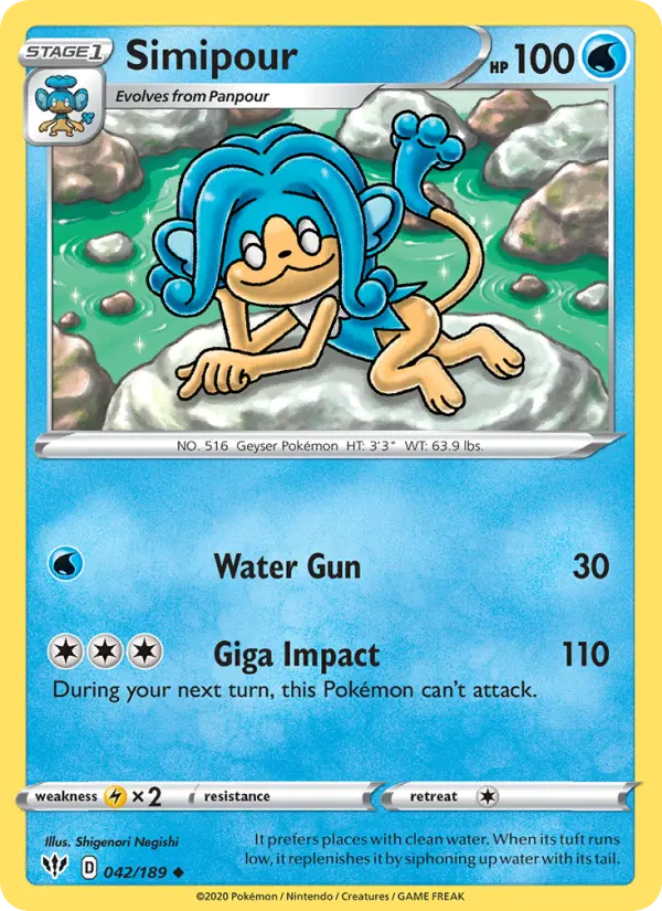 Simipour Uncommon Pokemon card #42 from Darkness Ablaze