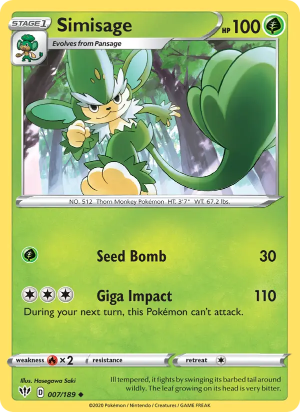 Simisage Uncommon Pokemon card #7 from Darkness Ablaze
