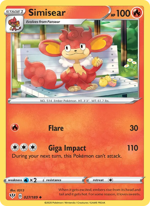 Simisear Uncommon Pokemon card #27 from Darkness Ablaze