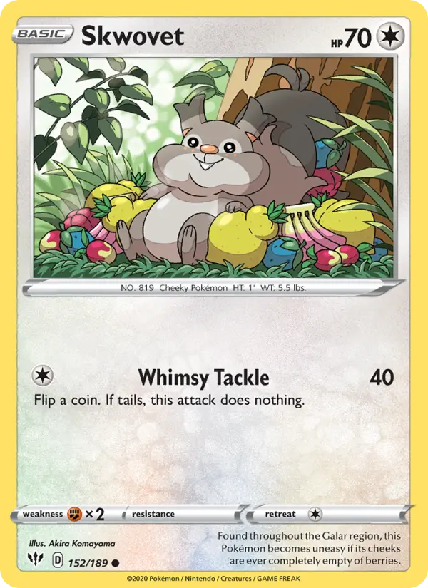 Skwovet Common Pokemon card #152 from Darkness Ablaze