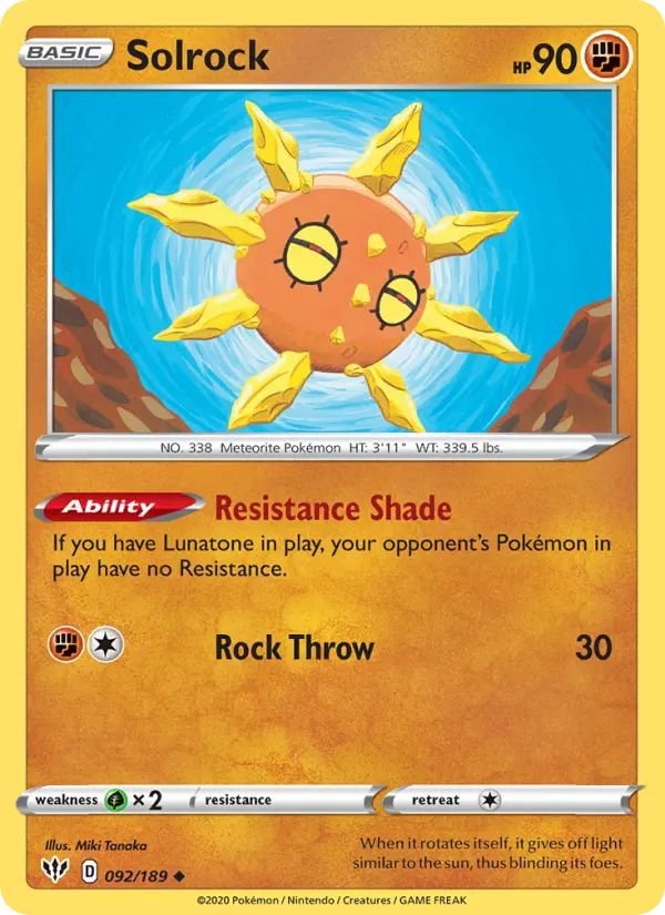 Solrock Uncommon Pokemon card #92 from Darkness Ablaze