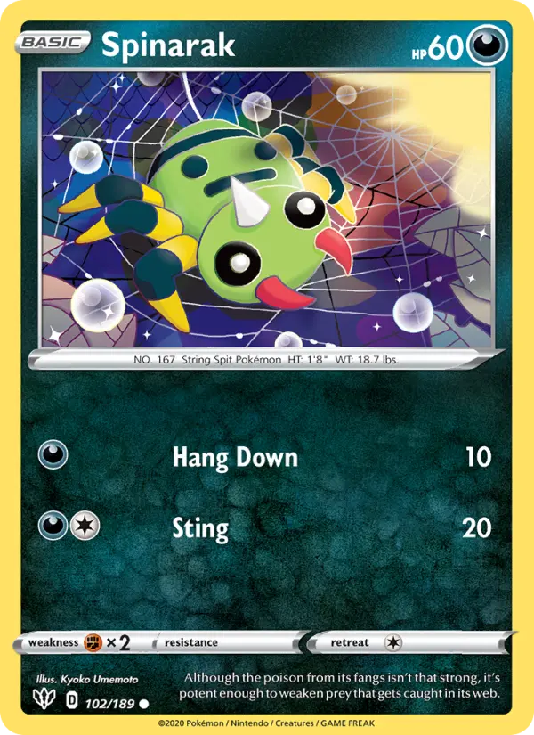 Spinarak Common Pokemon card #102 from Darkness Ablaze