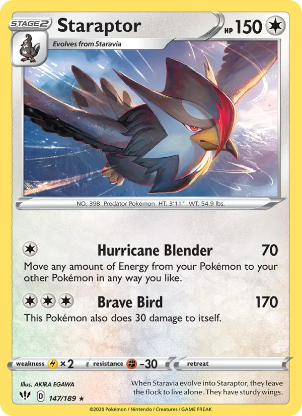 Staraptor Rare Pokemon card #147 from Darkness Ablaze