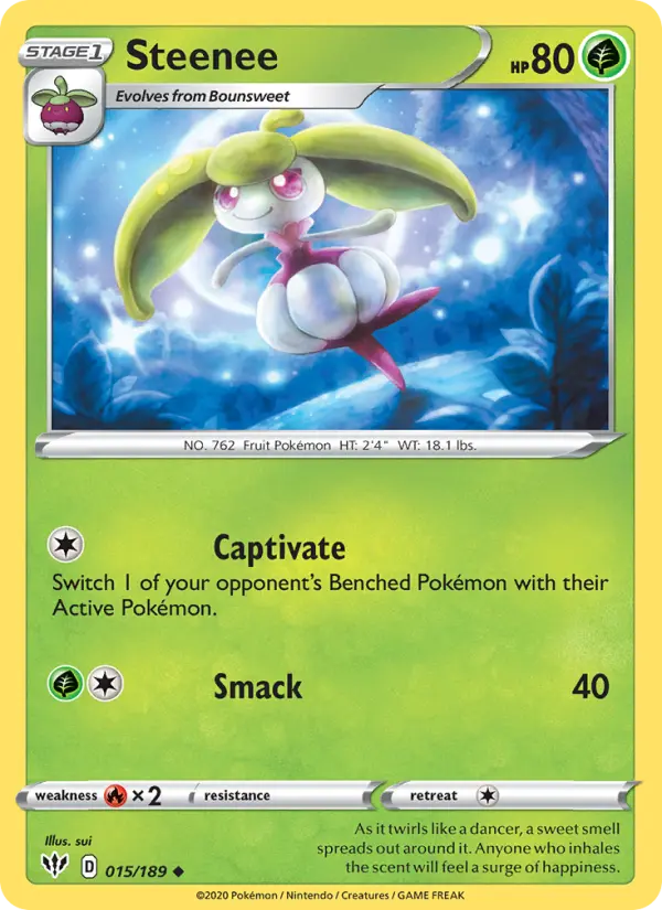 Steenee Uncommon Pokemon card #15 from Darkness Ablaze