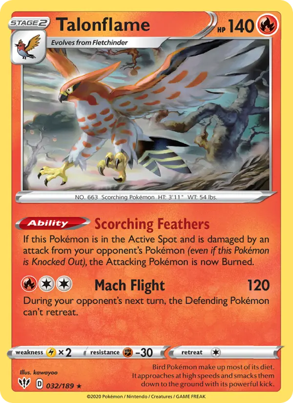 Talonflame Rare Pokemon card #32 from Darkness Ablaze