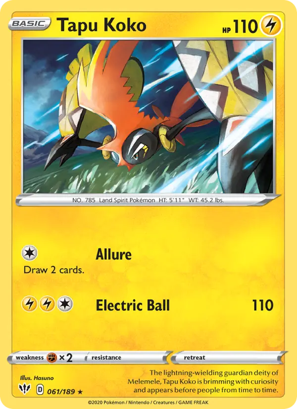 Tapu Koko Holo Rare Pokemon card #61 from Darkness Ablaze