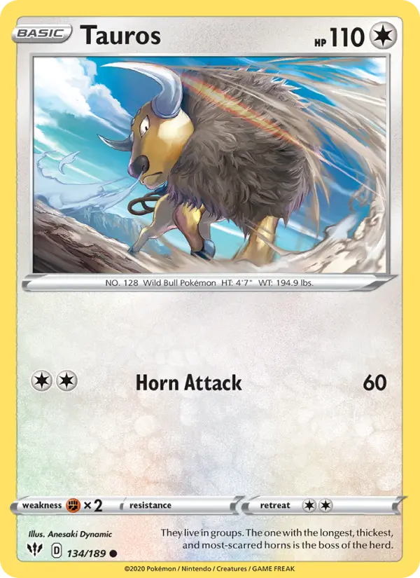 Tauros Common Pokemon card #134 from Darkness Ablaze