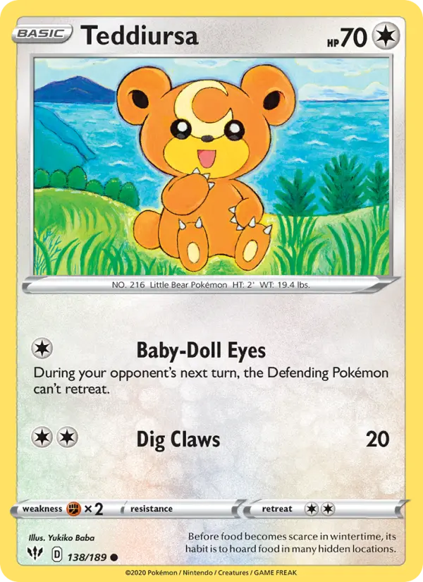 Teddiursa Common Pokemon card #138 from Darkness Ablaze