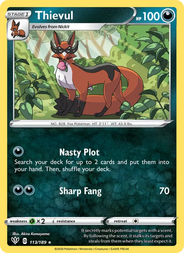 Thievul Rare Pokemon card #113 from Darkness Ablaze
