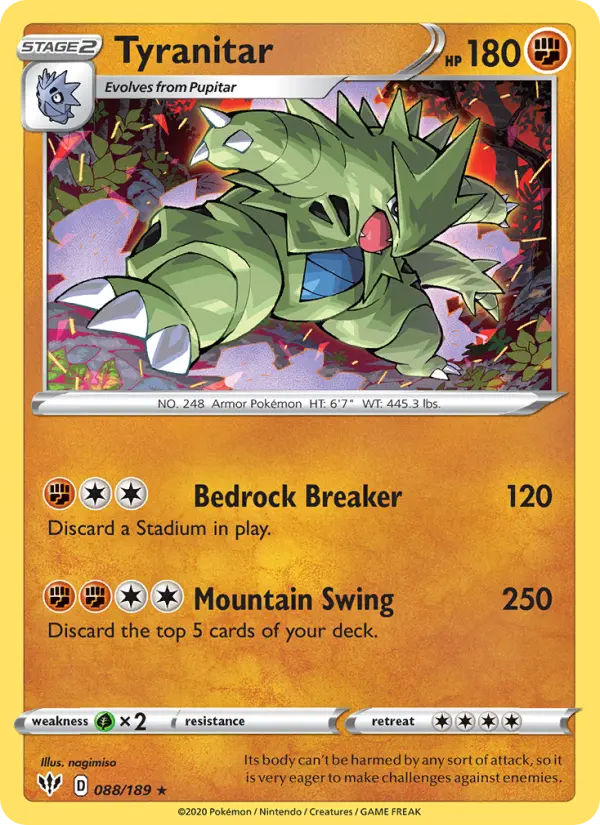 Tyranitar Holo Rare Pokemon card #88 from Darkness Ablaze