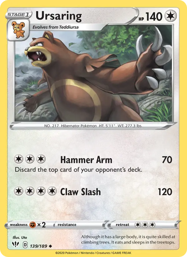 Ursaring Uncommon Pokemon card #139 from Darkness Ablaze