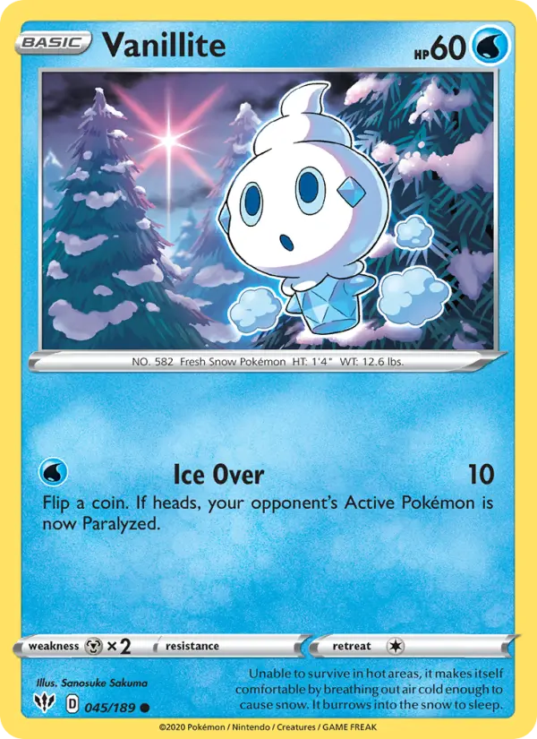 Vanillite Common Pokemon card #45 from Darkness Ablaze