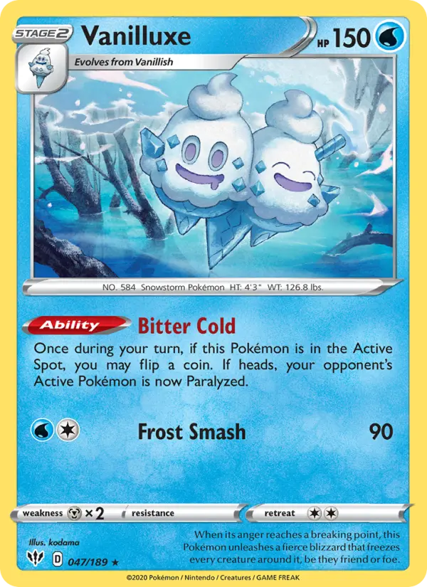 Vanilluxe Rare Pokemon card #47 from Darkness Ablaze