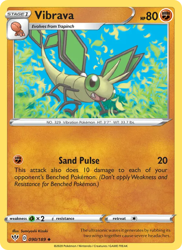 Vibrava Uncommon Pokemon card #90 from Darkness Ablaze