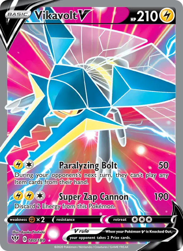 Vikavolt V Ultra Rare Pokemon card #180 from Darkness Ablaze