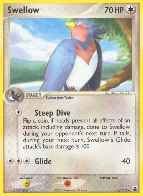 Swellow Rare Pokemon card #32 from Delta Species