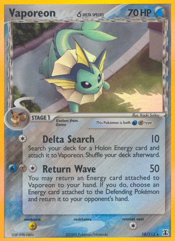 Vaporeon δ Rare Pokemon card #18 from Delta Species