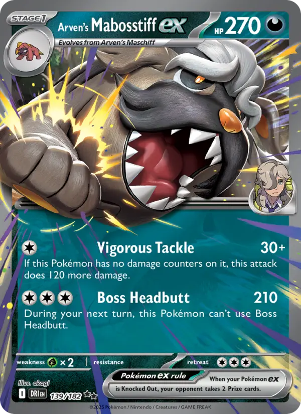 Arven's Mabosstiff ex Double rare Pokemon card #139 from Destined Rivals