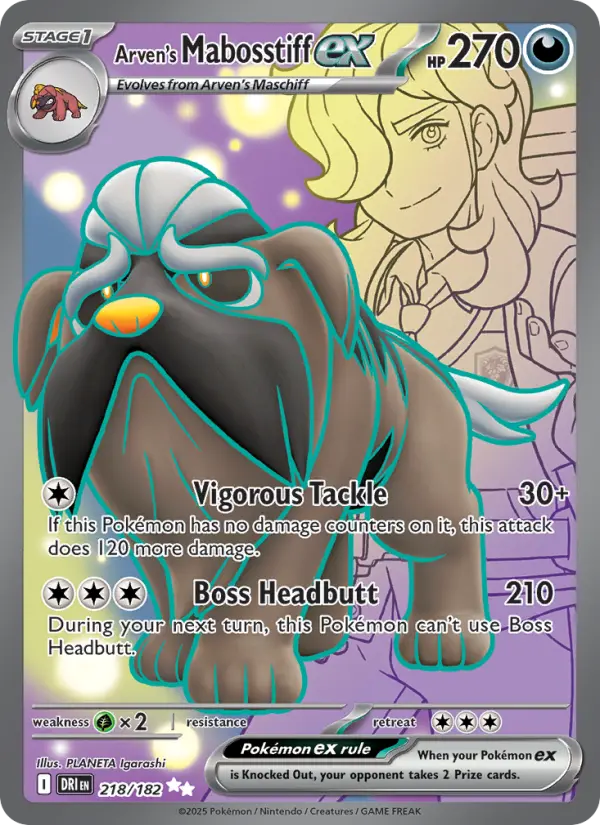 Arven's Mabosstiff ex Ultra Rare Pokemon card #218 from Destined Rivals