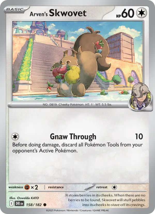 Arven's Skwovet Common Pokemon card #158 from Destined Rivals