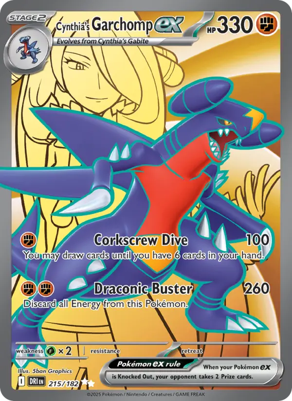 Cynthia's Garchomp ex Ultra Rare Pokemon card #215 from Destined Rivals
